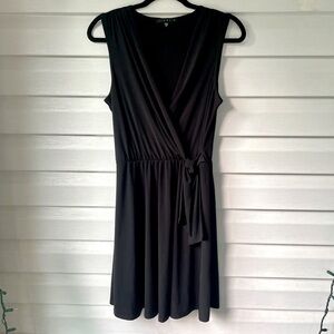 Tiana B.| Light, Airy, Little Black Faux Wrap Dress